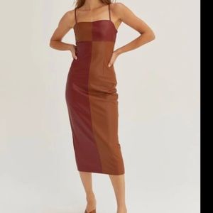 NWT $144 Crescent color blocked vegan leather midi dress Size Small Extra Small